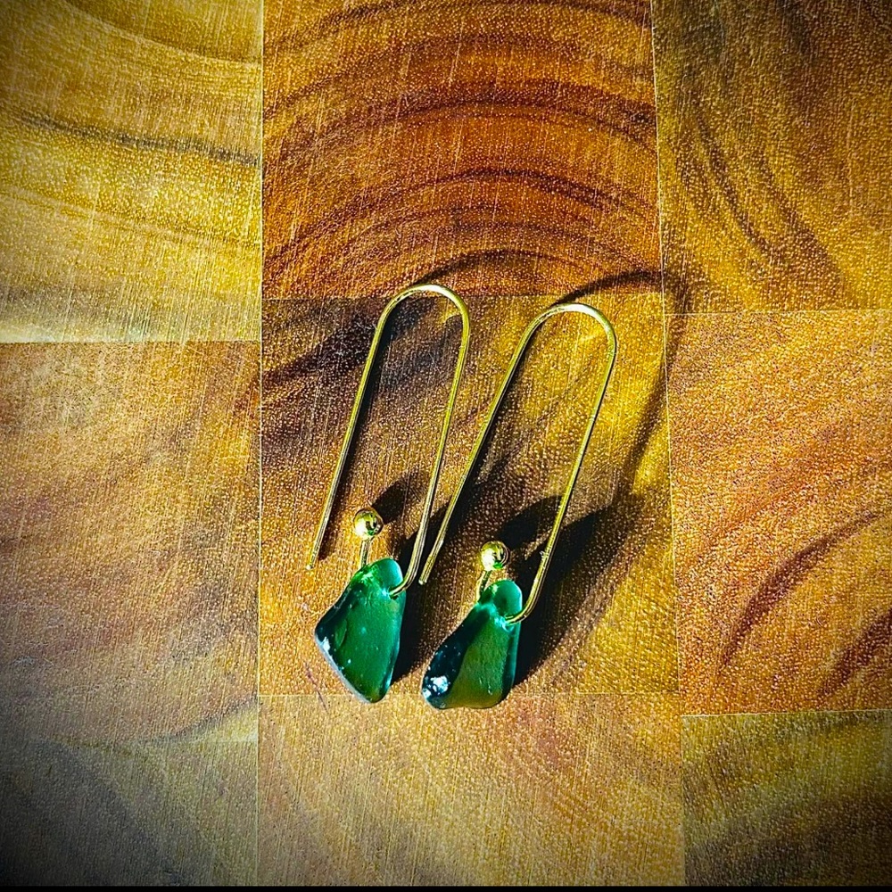Genuine sea glass on gold plated earrings